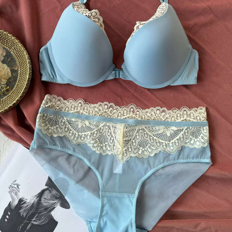 Women Classic Satin Bra and Panty Set with White Lace Trim Elegant Underwear for Everyday Wear or Romantic Moments
