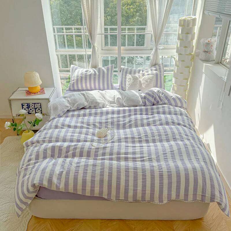 Nordic Ins Popular Striped Duvet Cover Bed Sheets Set Single Twin Full Queen Size Skin-Friendly Soft Bedding H260312