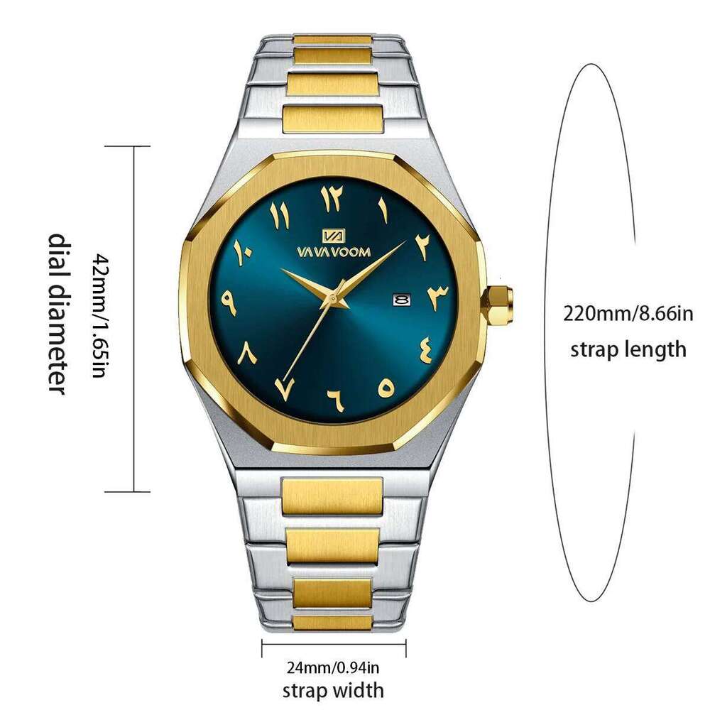 2025 New Men VA VOOM Sport Stainless Steel Fashion Quartz Movement 42mm Black Business Waterproof Calendar Wrist Watch