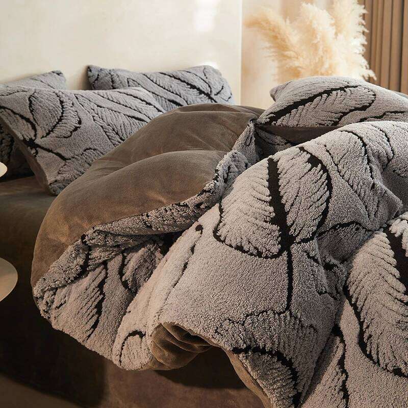 2025 autumn and new jacquard sheep milk fleece four-piece set winter thickened quilt cover bed fitted sheet H260312