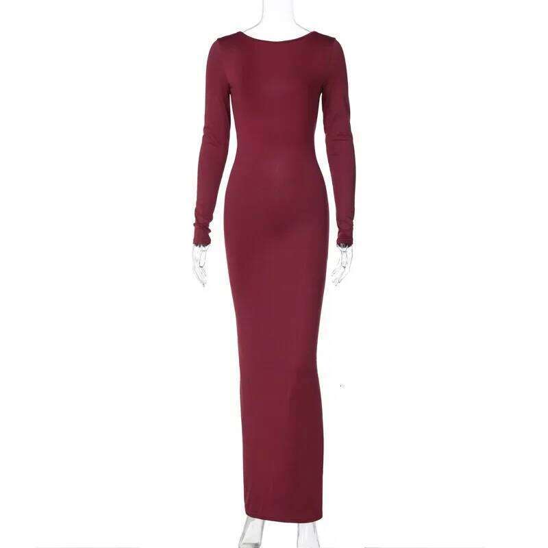 Autumn Winter Sexy Backless Bodycon Ruched Evening Party Maxi Dress Outfit for Women Long Sleeve Black Club Dresses Vestido C260311