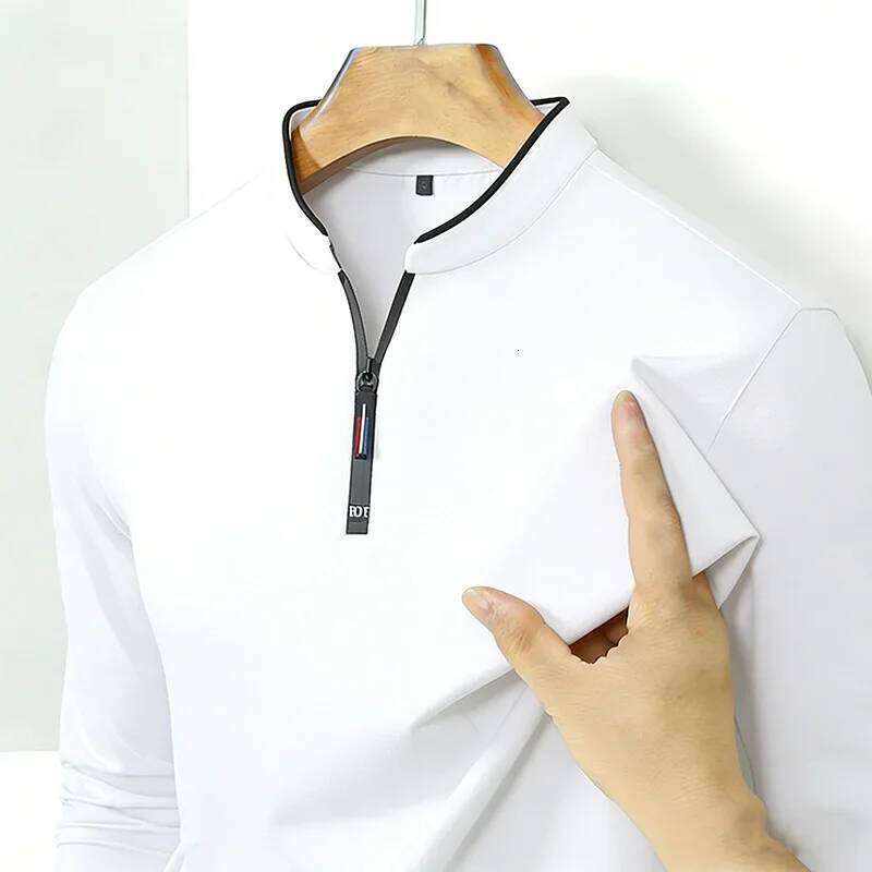High-Quality Men's Half-Zip T-Shirt Wrinkle-Resistant Long Sleeve Casual Business Top