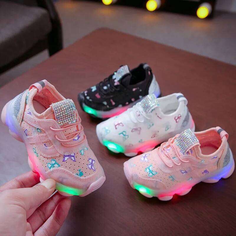 Kid Children's LED Shining 2023 Spring New Boys Sports Girls Elastic Fabric Sequins Casual Shoes Zapatillas H260312