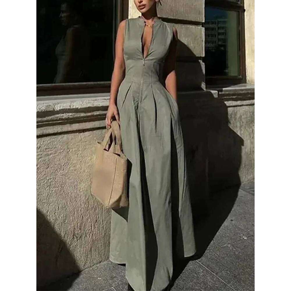 MUJER Zipper Long Woman Pleated Sleeveless Bodycon Dress Summer Elegant Party For Women 2025 New Midi Dresses C260312