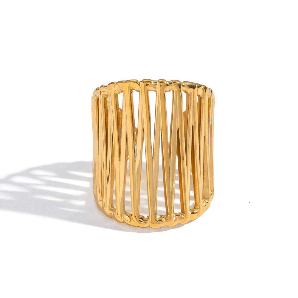 XIANING Stainless Steel 18K Gold Color Plated Metal Geometric High Quality Ring Water Resistant Texture Fashion Daily Jewelry H260312