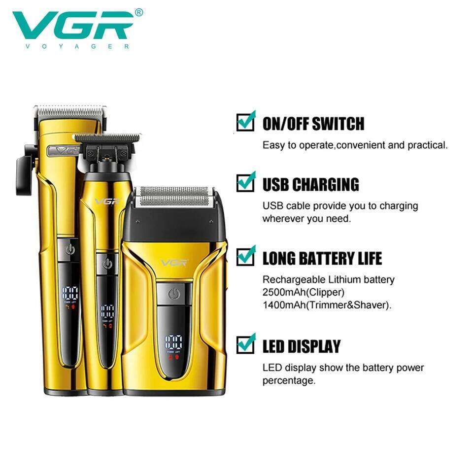 VGR 3-in-1 Hair Trimming Set Professional High end Electric Push Clipper Oil Head Carving Pusher LED Reciprocating Shaver V-694 C260312