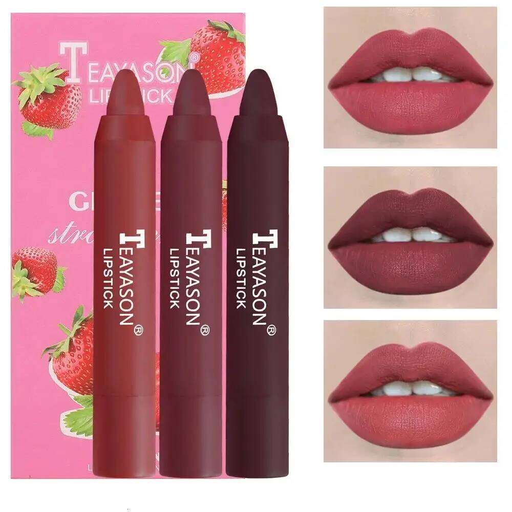 Matte Lipstick Set 3pcs Waterproof Long Lasting Velvet Nude Red Tint Natural Makeup Cosmetic Beauty Sexy Pen W260311