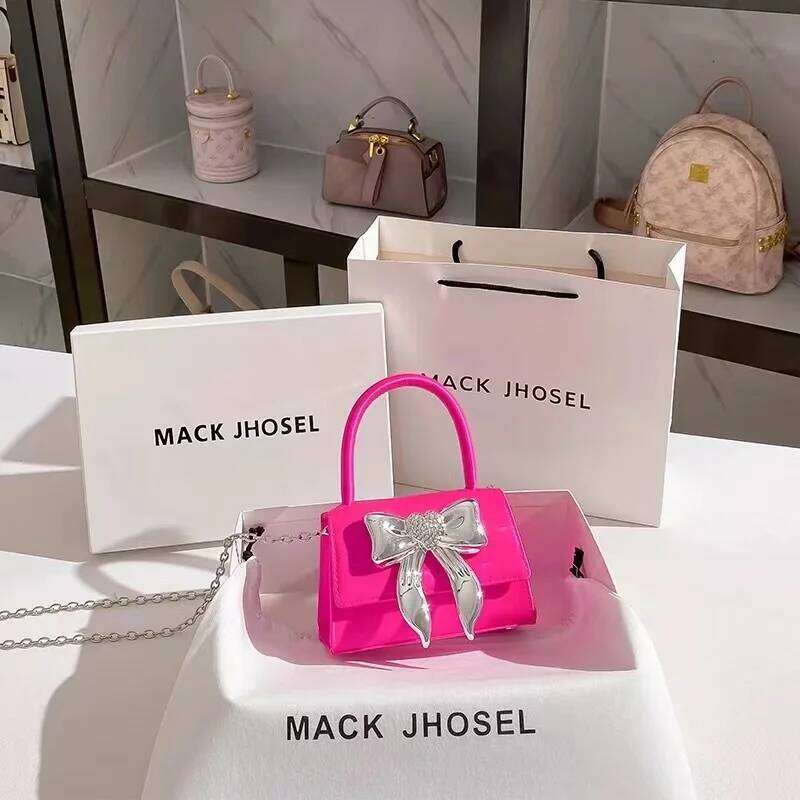 Luxury Satin Square Women's Handbag Glitter Diamonds Metal Bow Knot Evening Wedding Party Clutch Purse Crossbody Bag