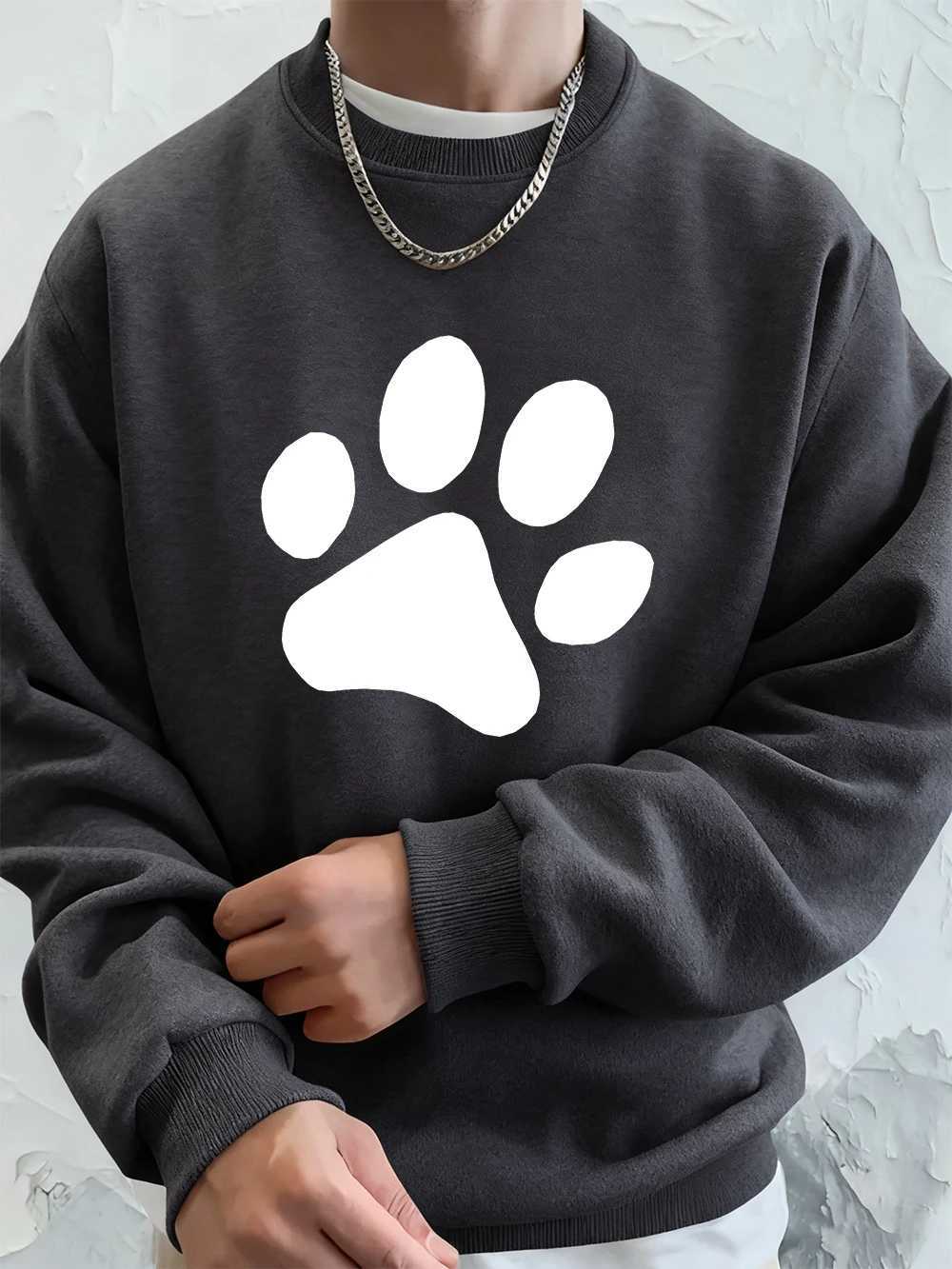 Simple Sole Pattern Printed MenS Sweatshirt Winter Loose Hoodies Sports Crewneck Fleece Warm Streetwears Basics Men Clothes M260312