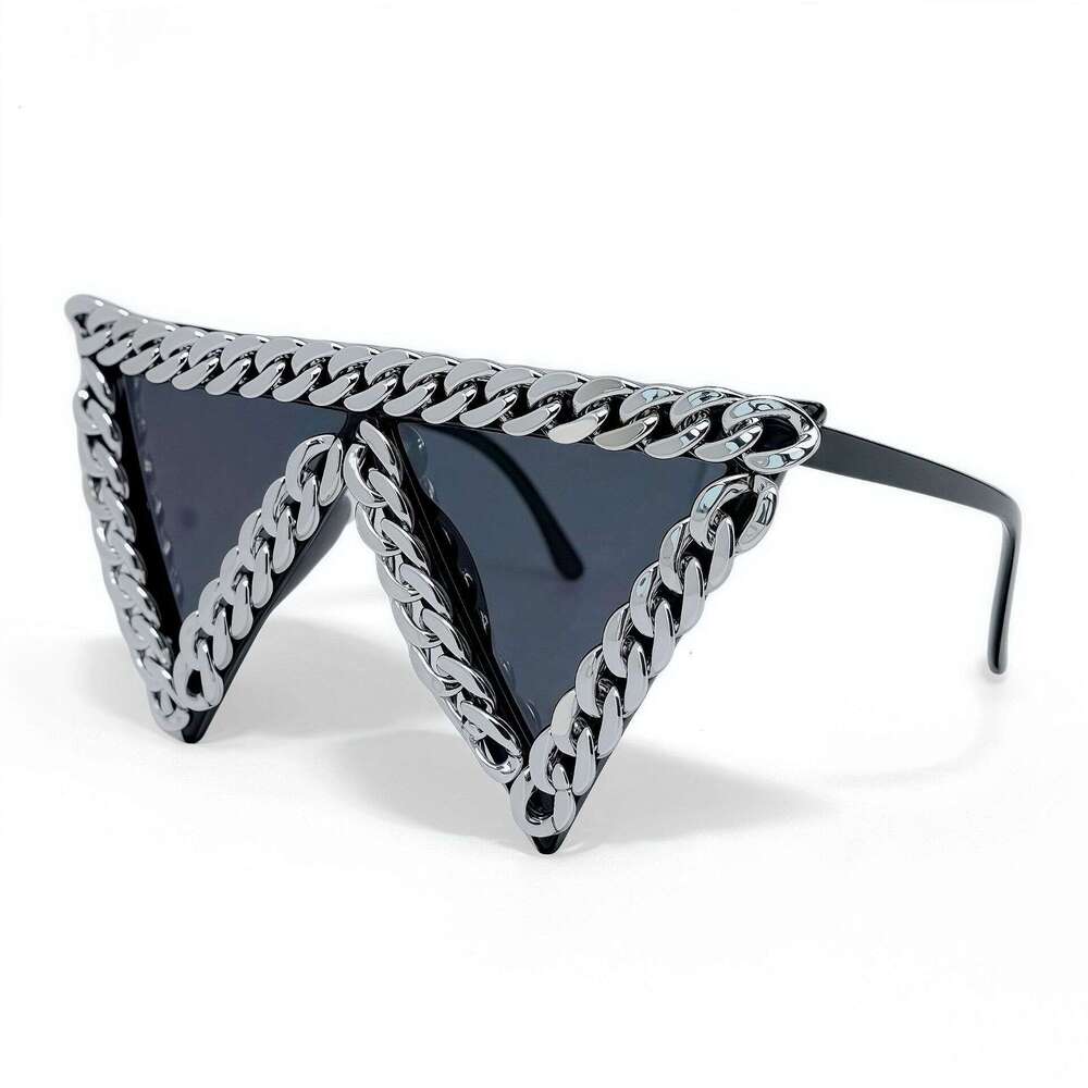 Unique Metal Chain Triangle Women, European And American Exaggerated Fashion Hip-Hop Catwalk Punk Style Sunglasses For Men