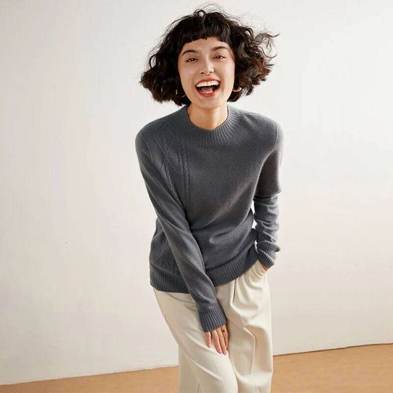 Women's 100% Sweater Half High Neck Pullover Luxury Simple Style Cashmere Knitwear Tops Autumn Winter Female Clothing MAKOUFEI