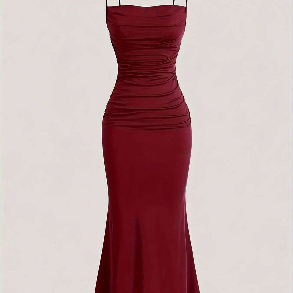 Women's Solid Color Ruched Cami Dress, Elegant Sleeveless for Party Evening Formal Occasions, Ladies Summer Dress C260312
