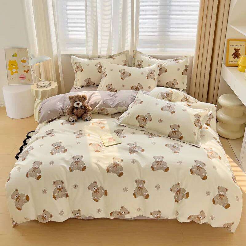 Cute Bear Duvet for Teens, 3-Pieces Set 100%Cotton Comforter Cover with Pillow Shams, Soft Comfortable Kids Bedding H260312