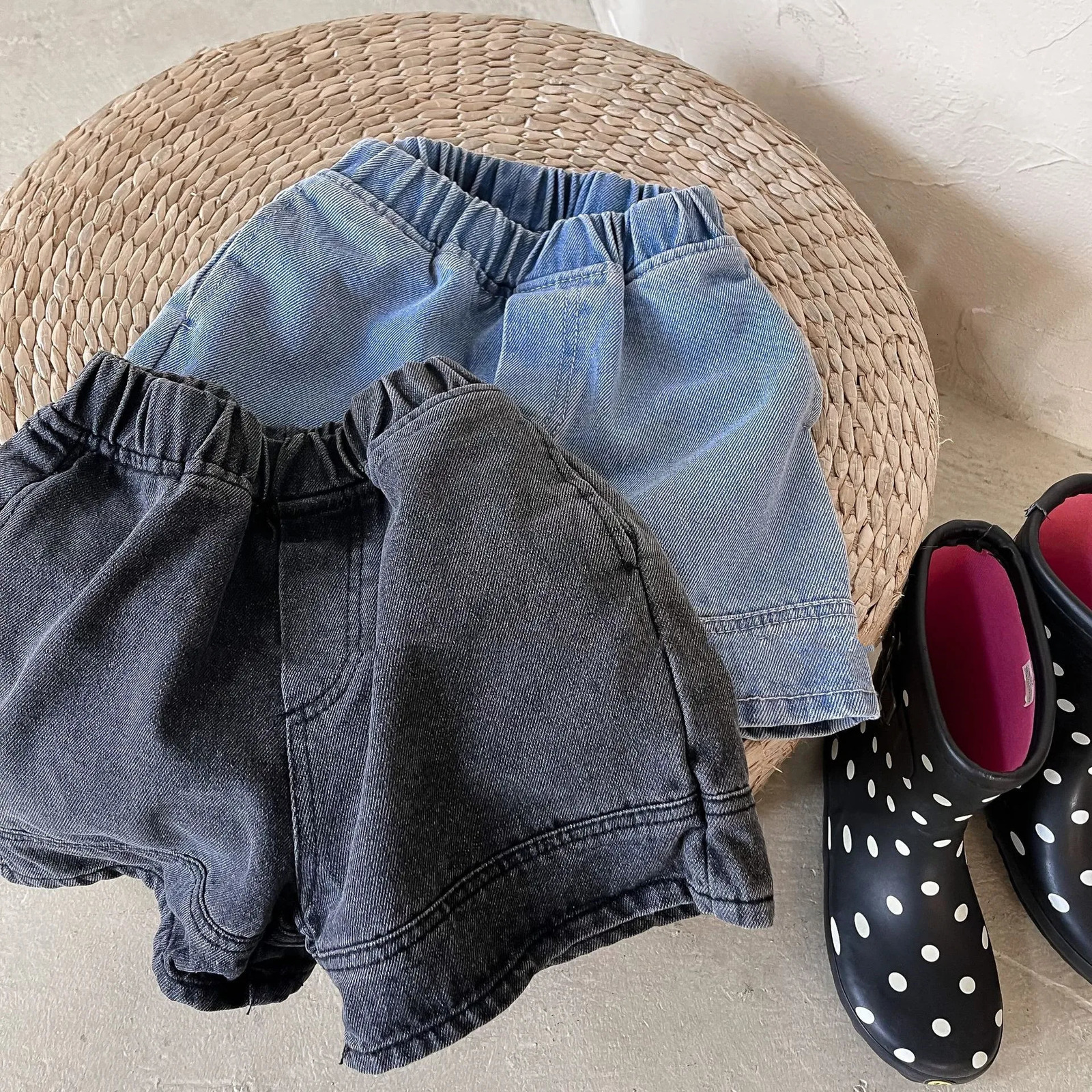 2119B1 Baby Summer Denim Shorts Boys and Girls Patched Solid Color Short Pants for Kids Toddlers Korean 260311