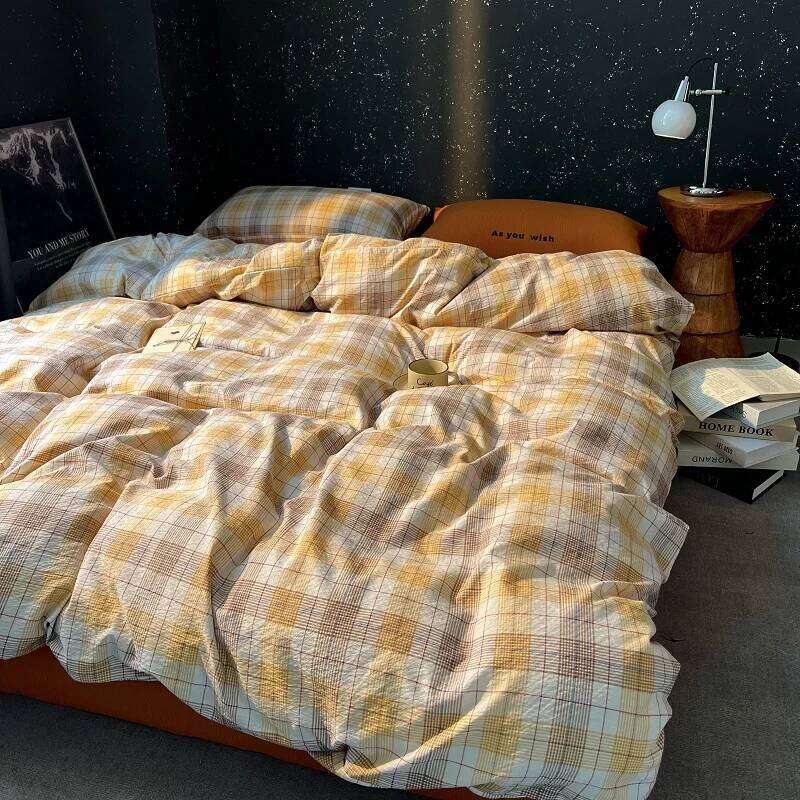 High Quality Beauty Bedding Plaid Duvet Cover Bed Sheet Set With Pillowcases Adult Dormitory Queen Size Winter Home Decor H260312