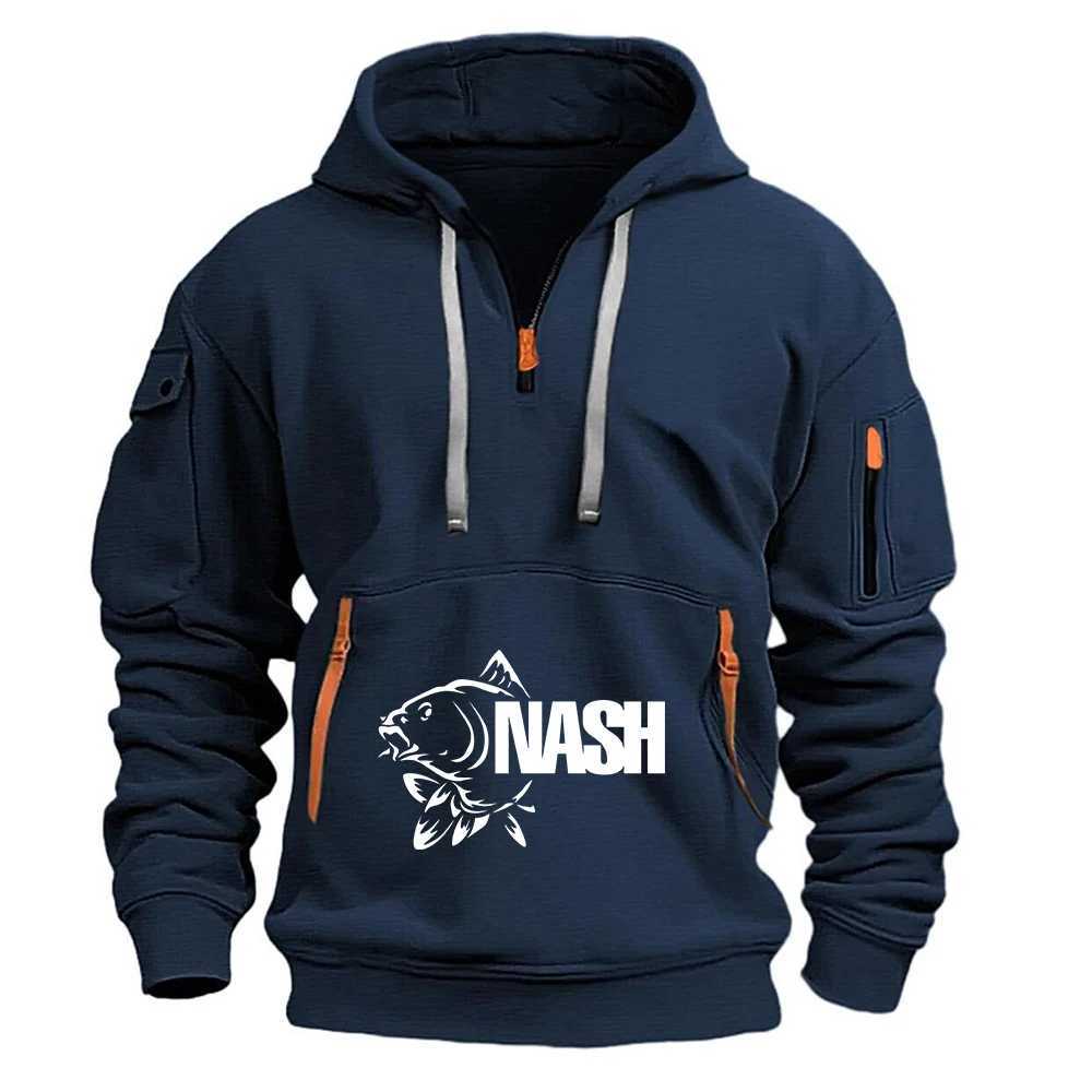 Funny Fishinger Carp Fish Fisherman 2025 Men New Half Zipper Hoodie Spring Autumn New Casual With Pockets Pullover M260312