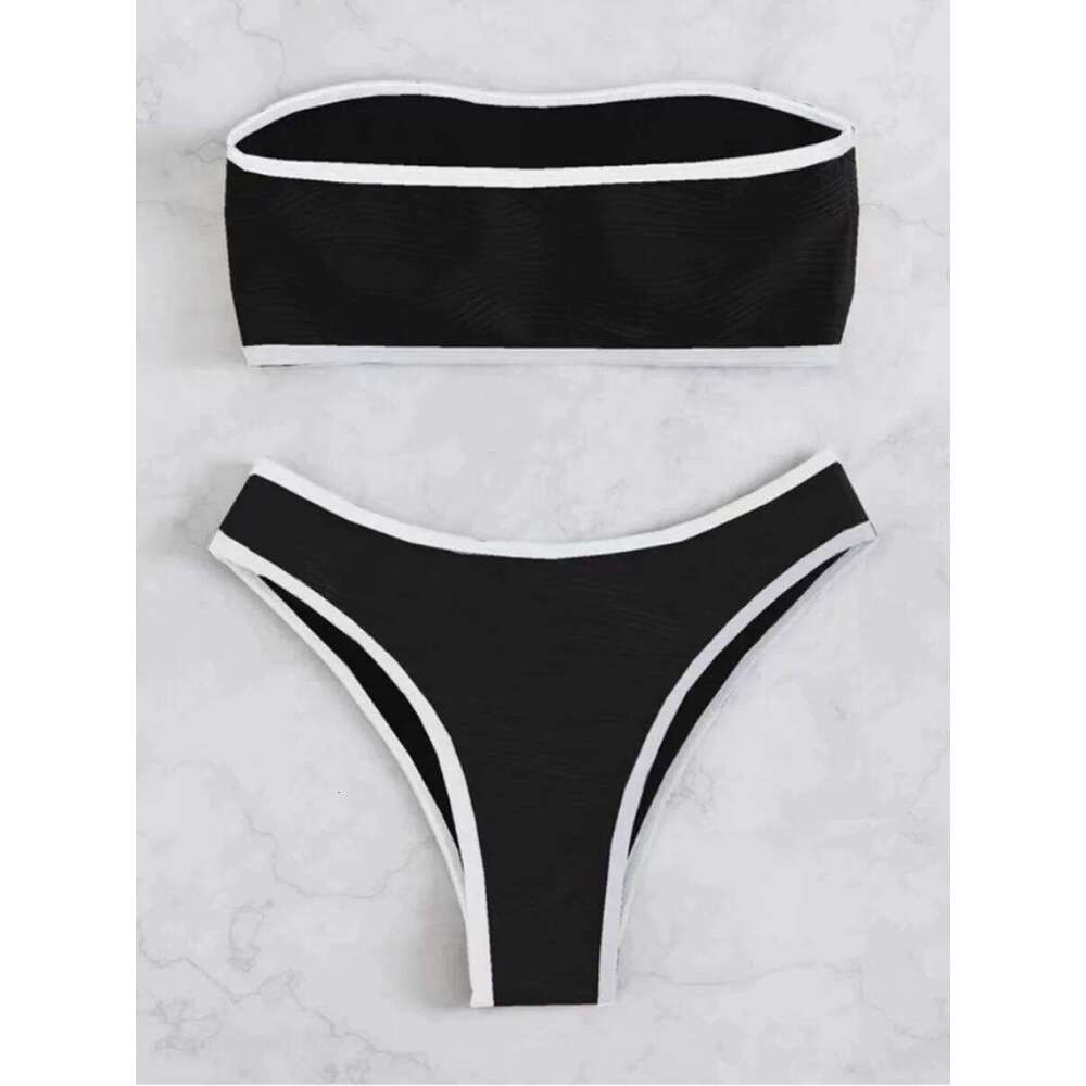 Contrast Binding Bandeau Bikinis 2025 Women Sexy Thong Swimsuit Push Up Swimwear Female Bathing Suit Swimming Summer Beachwear Y260303
