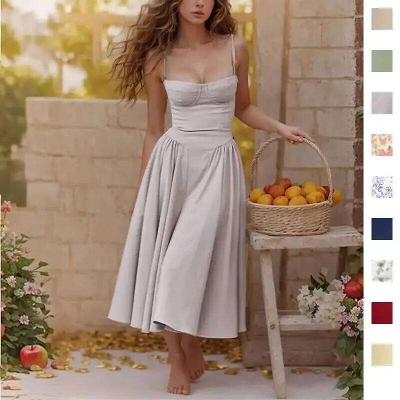 Summer Sexy Women Bohemia Long Dresses Luxury Elegant V-neck Sleeveless Slip Flower Beach Sundress Dress for Female 2025 C260312
