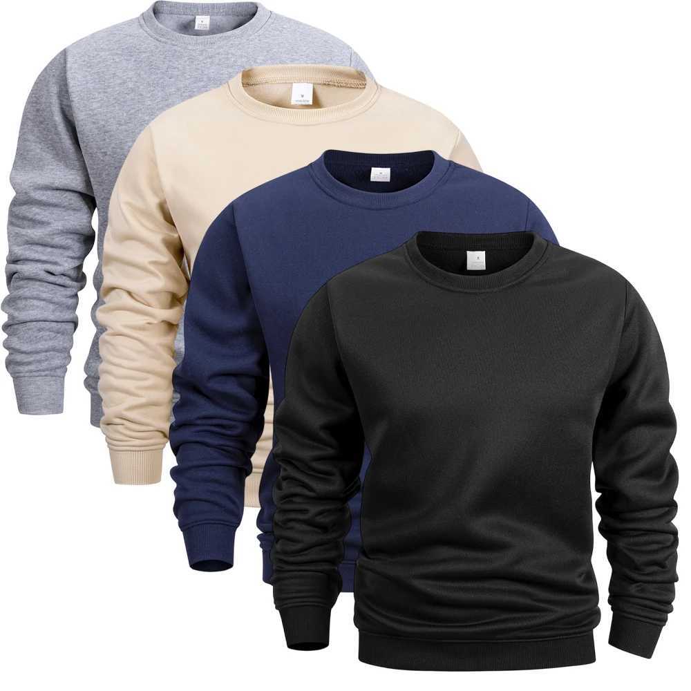 Mens Crew Neck Hoodies Autumn Winter Fleece Warm Casual Loose Pullover Solid Color Round Neck Sport Long Sleeved Sweatshirt M260312