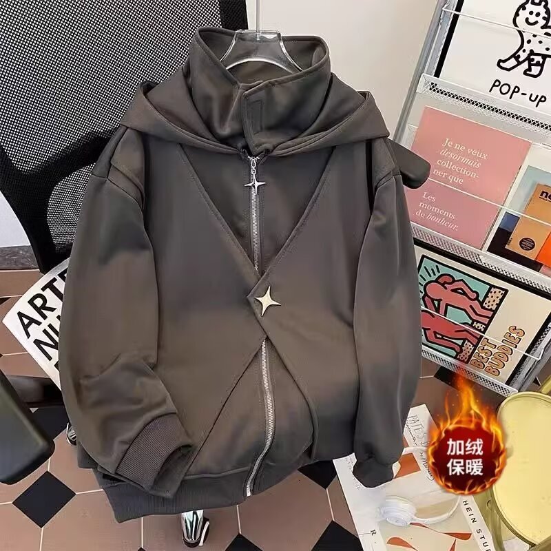 Deconstructed Hooded Designer Hoodie Sweatshirt For Men Spring Trendy Design Fleece-lined Jacket High Street Versatile Couple's Sports Hoodie
