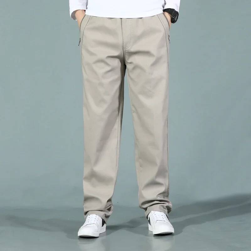 2026 Men's Winter Pants Fleece Lined High Waist Cargo Trouser Male Cotton Thick Warm Straight Leg Plus Size Big Zip Pocket Work