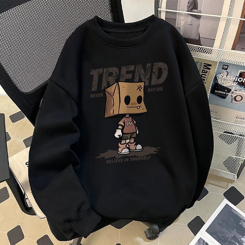 Fleece-lined Hoodless Swetshirt For Men Designer Hoodie Utumn Nd Winter Populr New Model Crtoon Nime Print Round Neck Trendy Csul Wer For Men