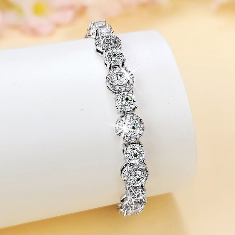Elegant 18K Gold Plated CZ Diamond Halo Link Bracelet Shiny Round Crystal Bracelet Trendy Statement Jewelry for Women & Girls Choucong Lover Gift