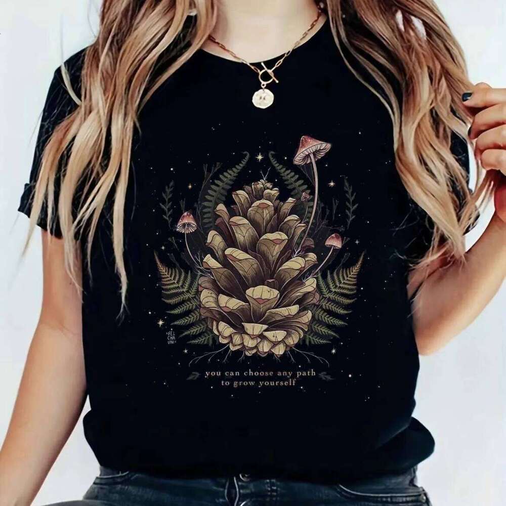 Vintage Botanical Graphic T Shirt Men Women Unisex Mushroom Witchy Shelf Print Casual Short Sleeve Summer Top Tees Z260312
