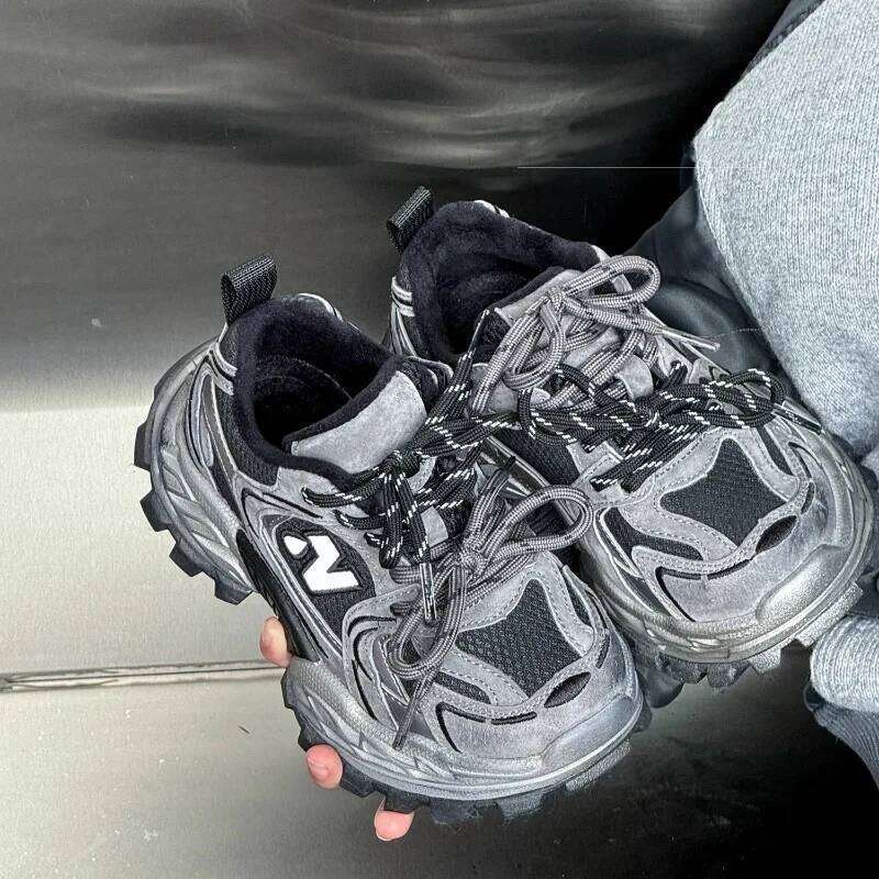 2025 Winter New Children's Fashion Trend Fleece Casual Boys Lightweight Soft-soled Sports Girls Running Shoes H260312