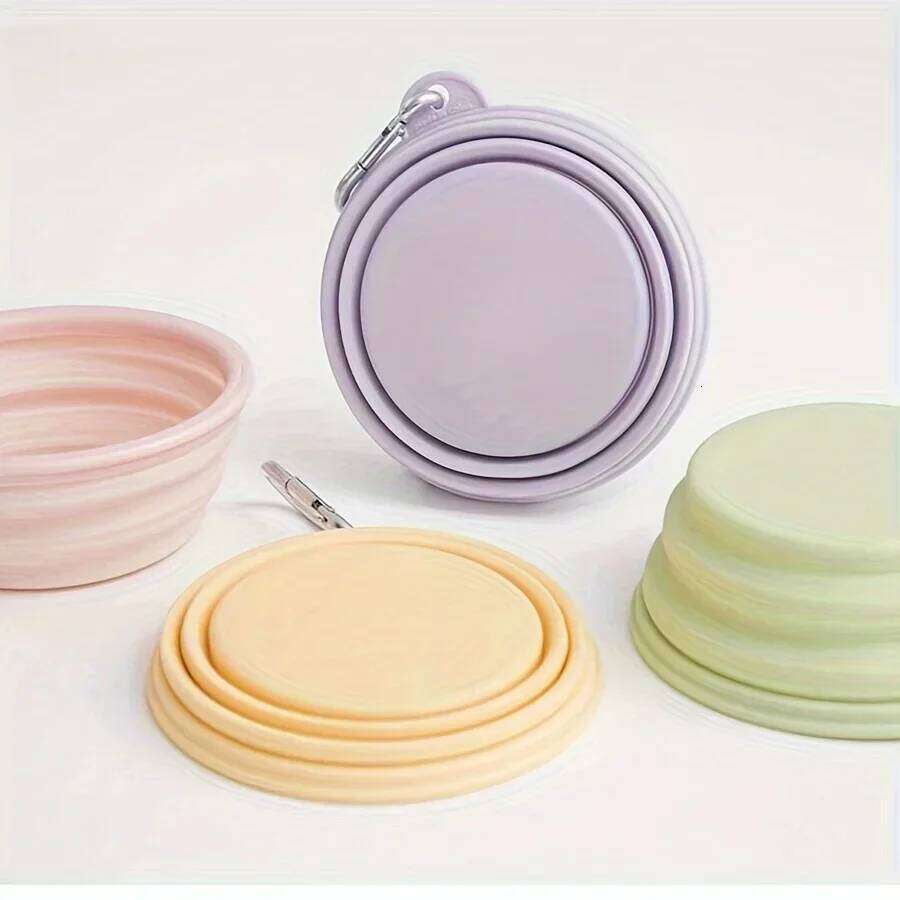 Folding Silicone Pet Bowl in Macaron Colors. Portable Food & Water Container Dogs, Ideal for Outdoor Travel 26Y0312