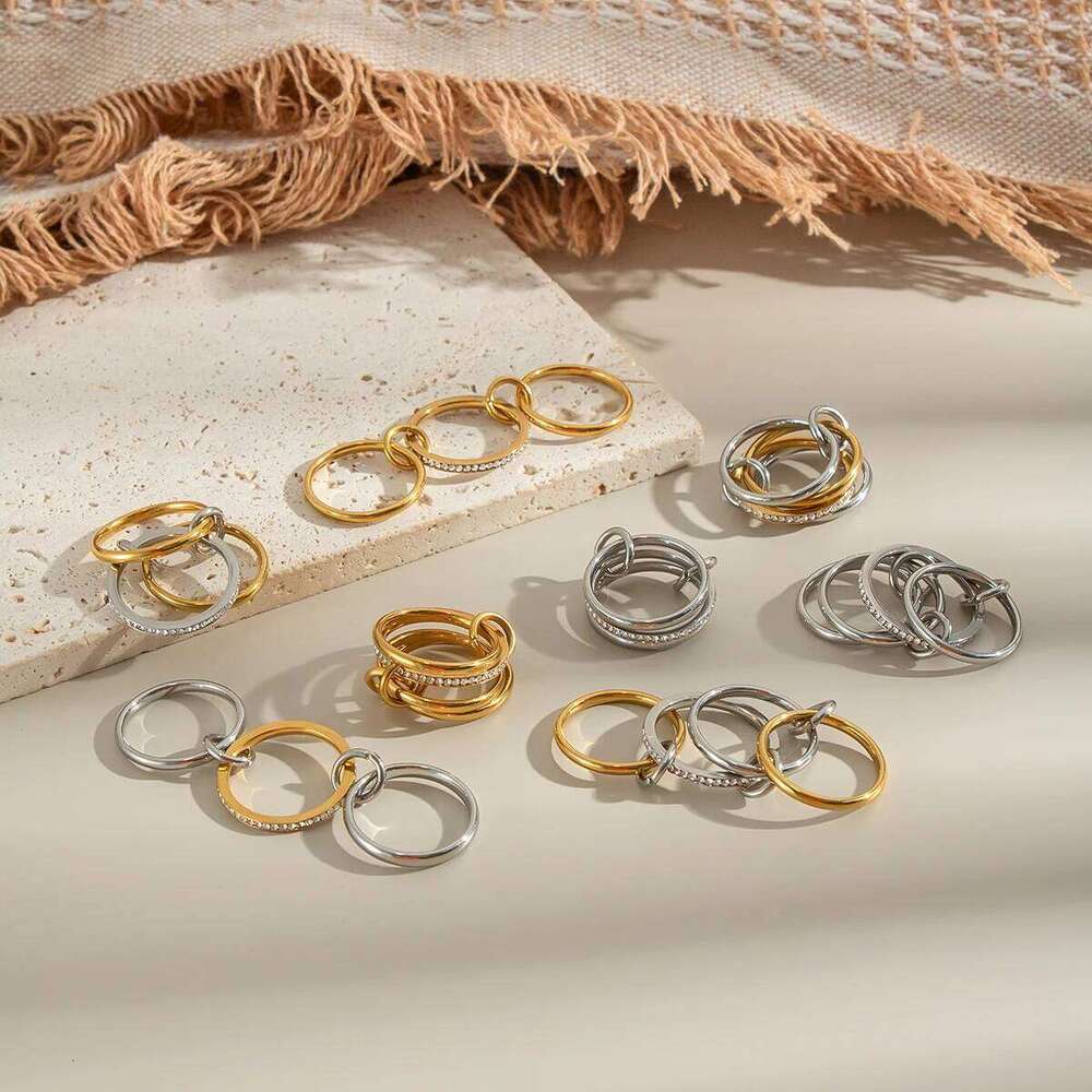 XIANING Size8 Stainless Steel Multi-layer Ring for Women 18K Gold Plated Minimalism Fashion Waterproof Jewelry H260312