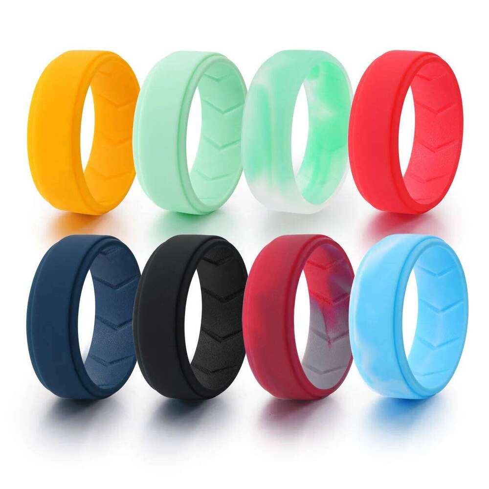 8 Pack Men's Silicone Wedding Bands, 8mm Wide Rubber Rings Workout Sports, Comfort Fit Ring Set, Gift for Husband Him H260312