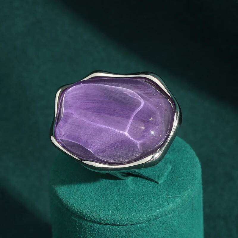 Vintage Purple Ring Real Opal Jewelry For Woman Luxury Quality Cat Eye Stone Irregular Crystal Silver Color Designer Brands 2025 H260312