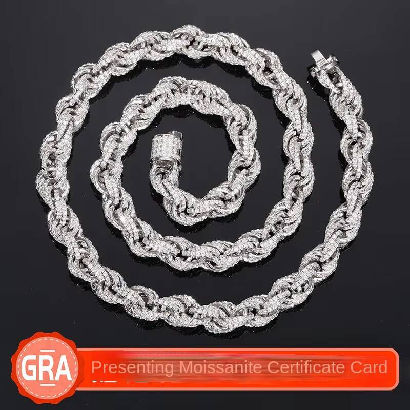 High Quality S925 Silver 8mm VVS D Color Moissanite Iced Tennis Necklace Hip Hop Cuban Link Rope Chain Fine Chains for Men Women