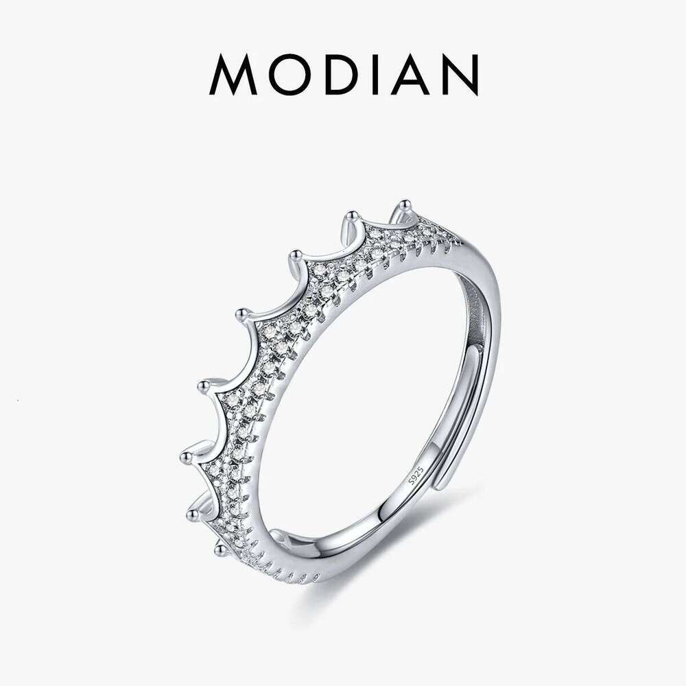 MODIAN 925 Sterling Silver Clear CZ ClassicCrown Open Size 6-9 Adjustable Finger Ring For Women Party Fine Jewelry Gifts H260312