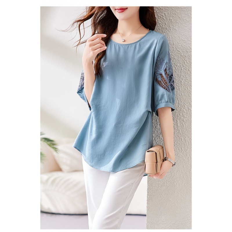 Tencel Short-sleeve Shirt Designer Shirt For Women Designer Hoodie Qihao Mi No. Loose Stylish Unique Plus-size Tummy-covering Top Polo Shirt For Plus-