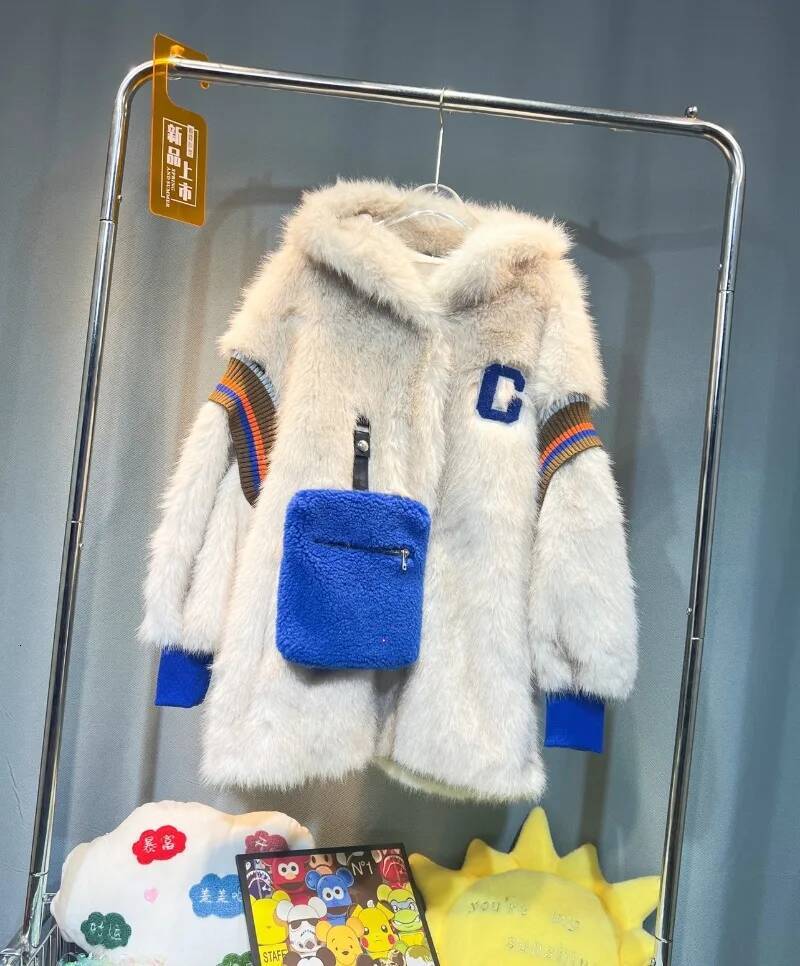 European Style Overcoats 2023 Winter New Embroidered Mink Hooded Faux Women's Fashion One Warm Large Pocket Fur Coat