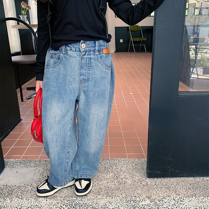 Spring Autumn Kids loose jeans Boys Girls fashion casual denim pants Children allmatch Trousers 18Years 260311