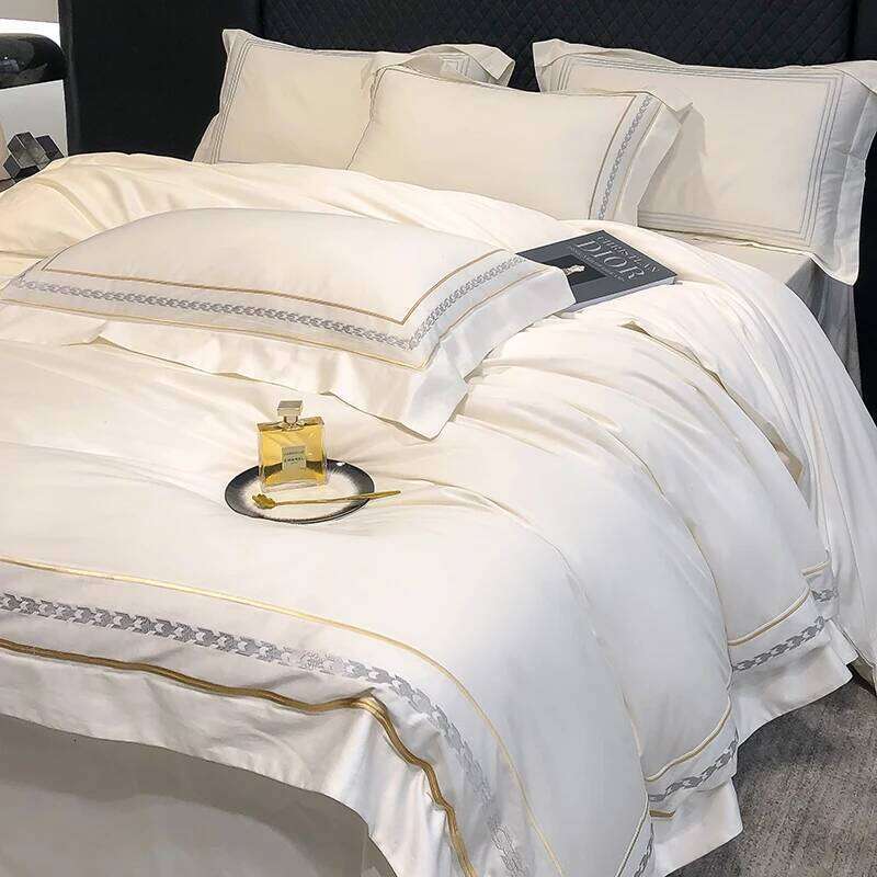 100% Egyptian Cotton Embroidery Hotel Style Bedding Queen King Size Duvet Cover Set Bed Sheet/Fitted Sheet Pillowcase H260312