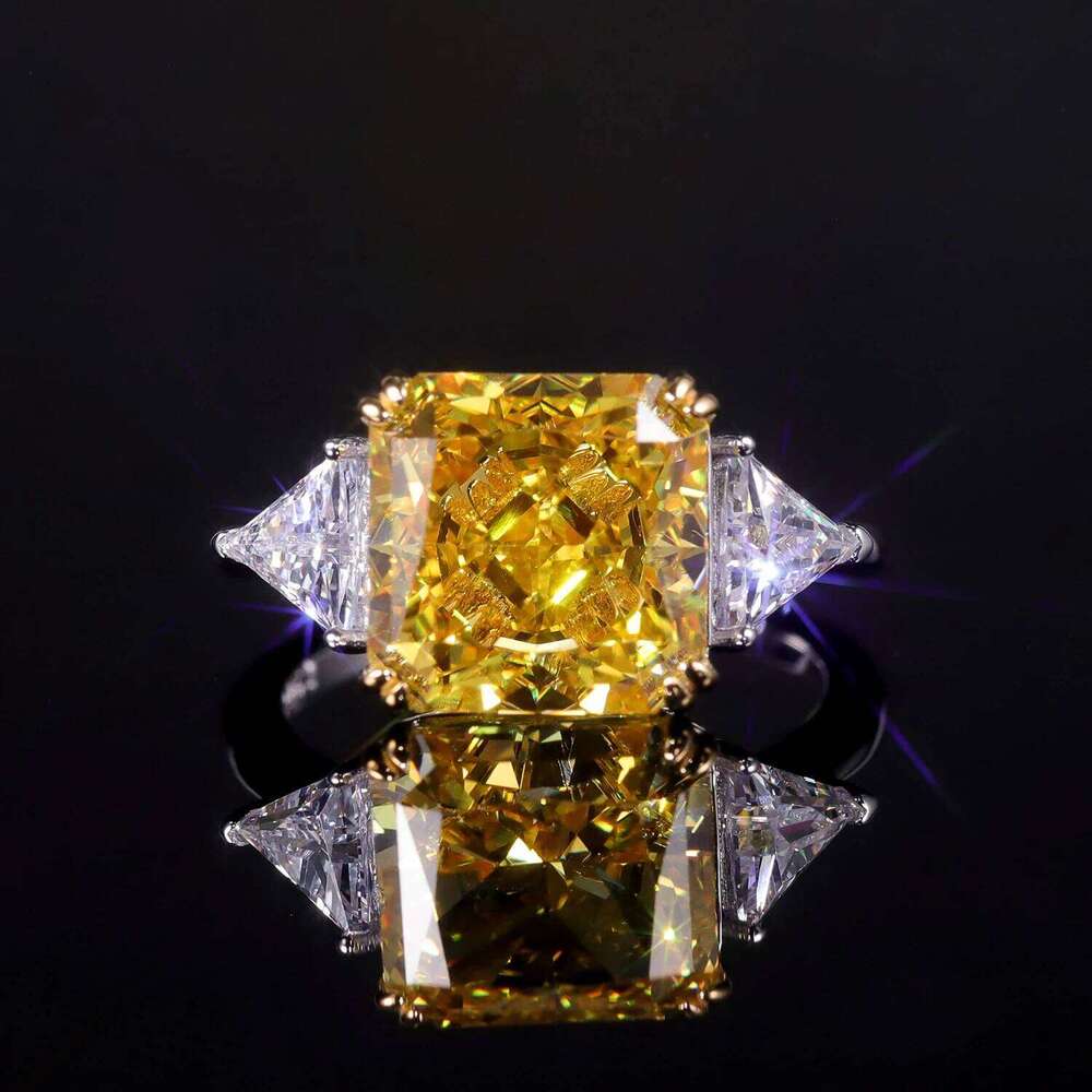 GEM'S BALLET Luxury Diamond-fire CZ- Fancy Vivid Yellow Engagement Rings 925 Sterling Silver Handmade Statement Ring H260312