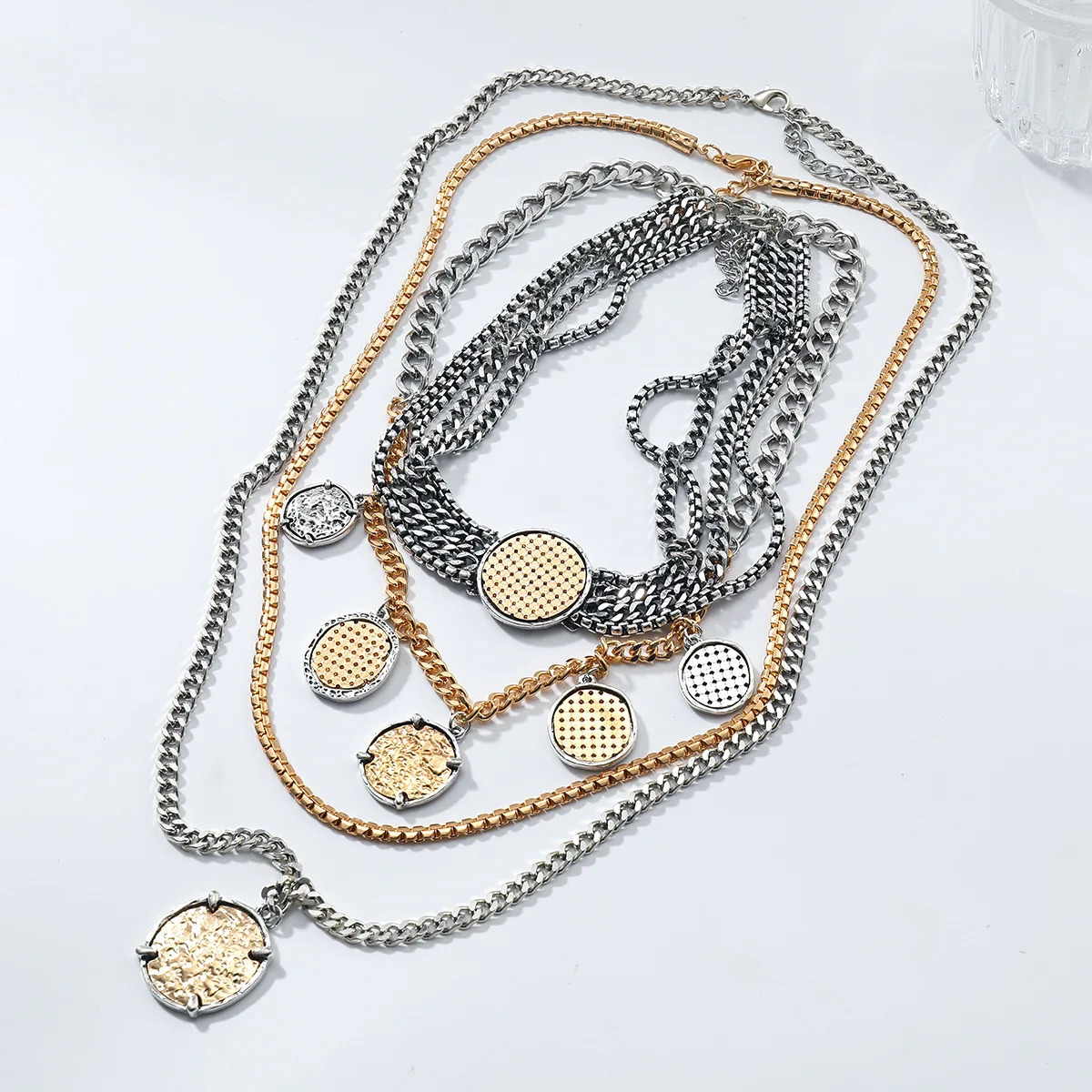European and American exaggerated big multi-layer chain punk hip-hop style necklace womens natural bohemian style 260311