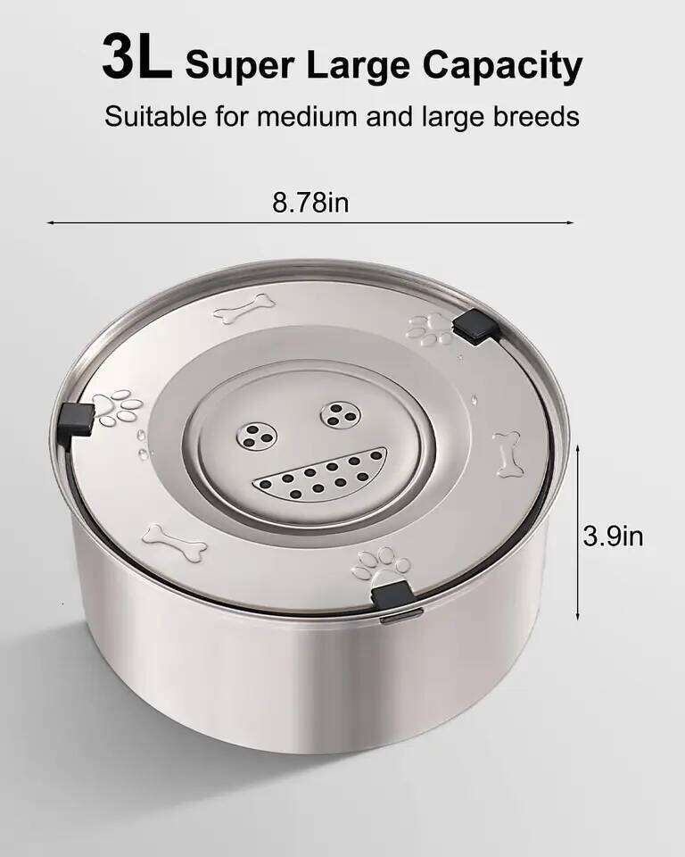 3L Stainless Steel No Spill Non-Slip Slow Dog Bowl Water Feeder Dispenser for Medium Large Dogs 26Y0312