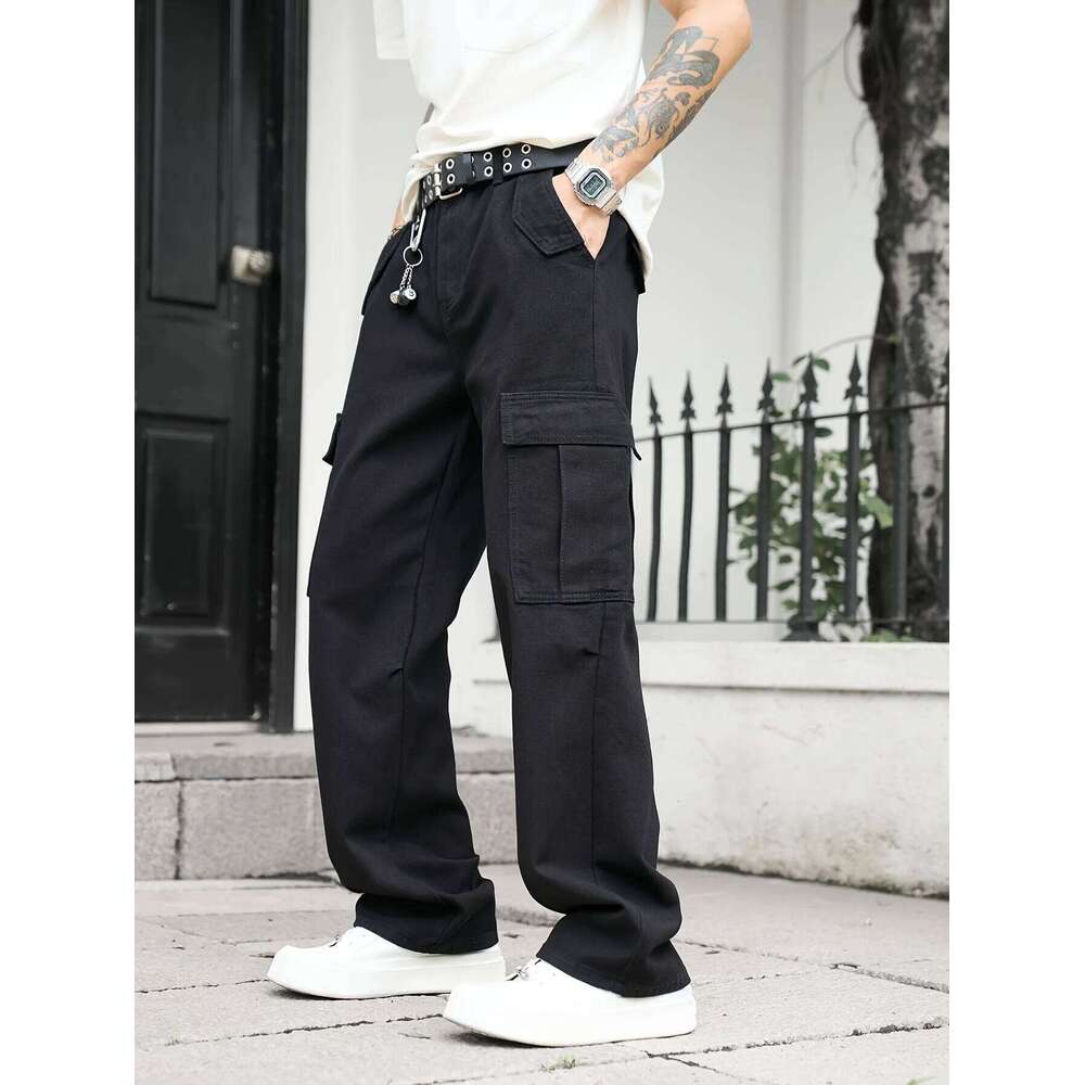 Men's multi pocket work straight leg denim pants