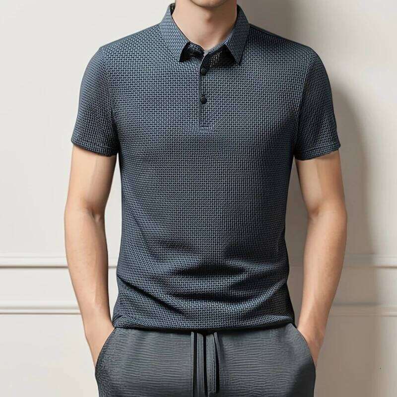 New Men's Business Casual Short Sleeved Bone Flower Solid Color POLO Shirt Fashion Breathable Comfortable Summer Versatile Top 26H0312