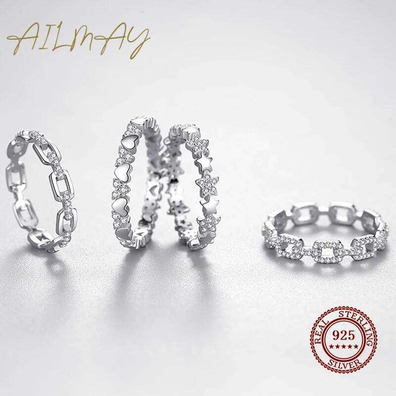 Ailmay 925 Sterling Silver Simple Cadena Hueca Stackable Charm Finger Ring For Women Girls Party Accessories Jewelry H260312
