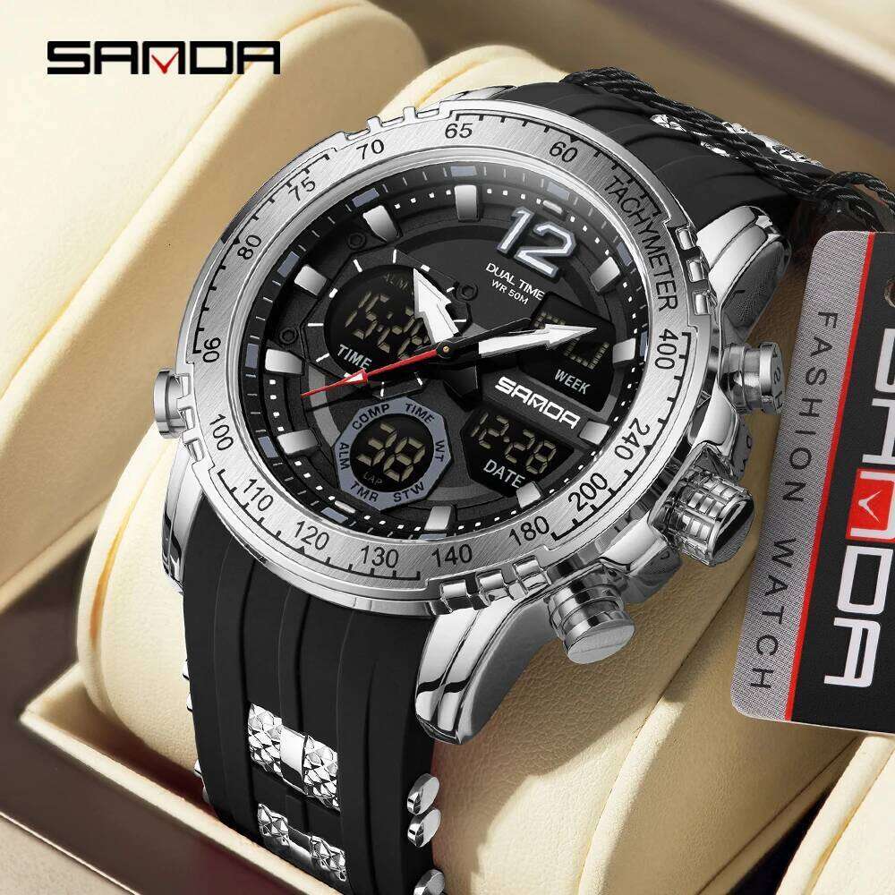 OFNS New 6193 Luxury Student Dual Display Sports multifunctional waterproof LED Men's Electronic Watch