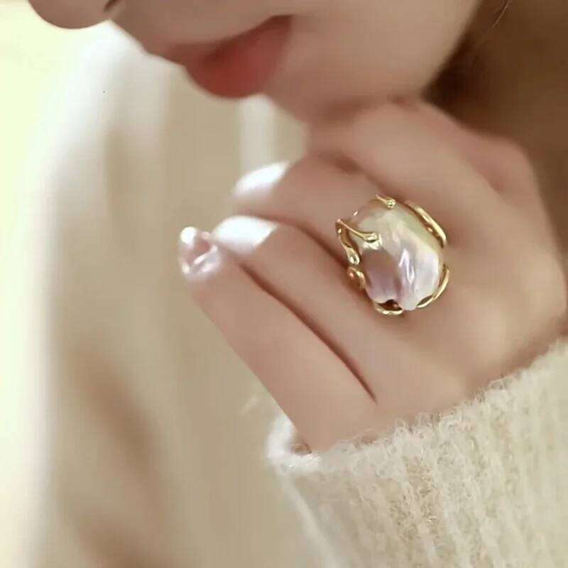 Natural Baroque Freshwater Colored Pearl Ring s925 Sterling Silver Unique Design Fashionable Personality and High Sense Gift H260312