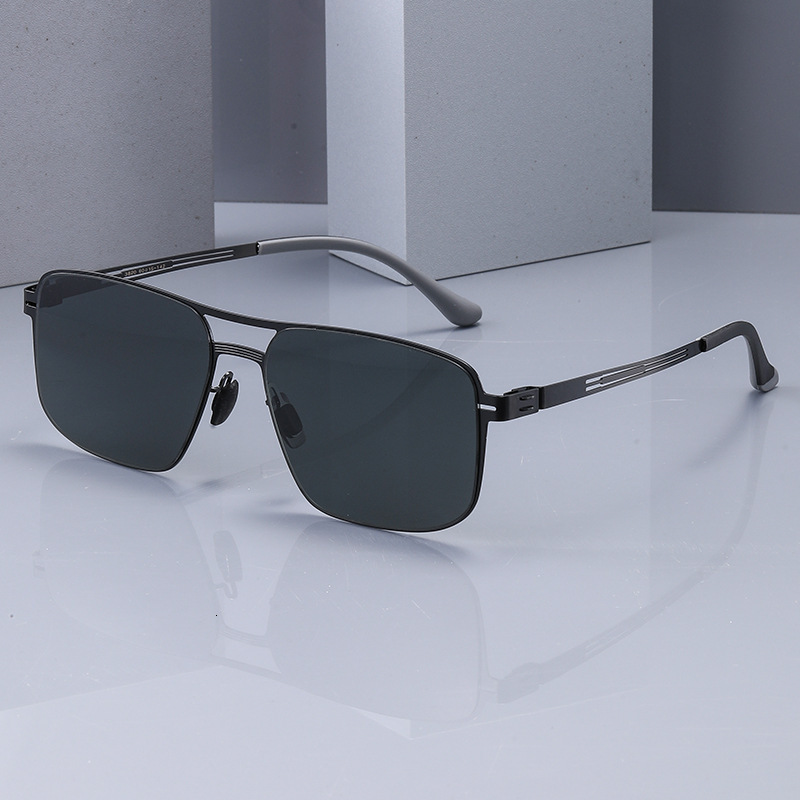 2026 New European American Fashion Square Frame Nylon Polarized Sunglasses for Men with Metal Temples and Double Bridge Sun Protection Glasses