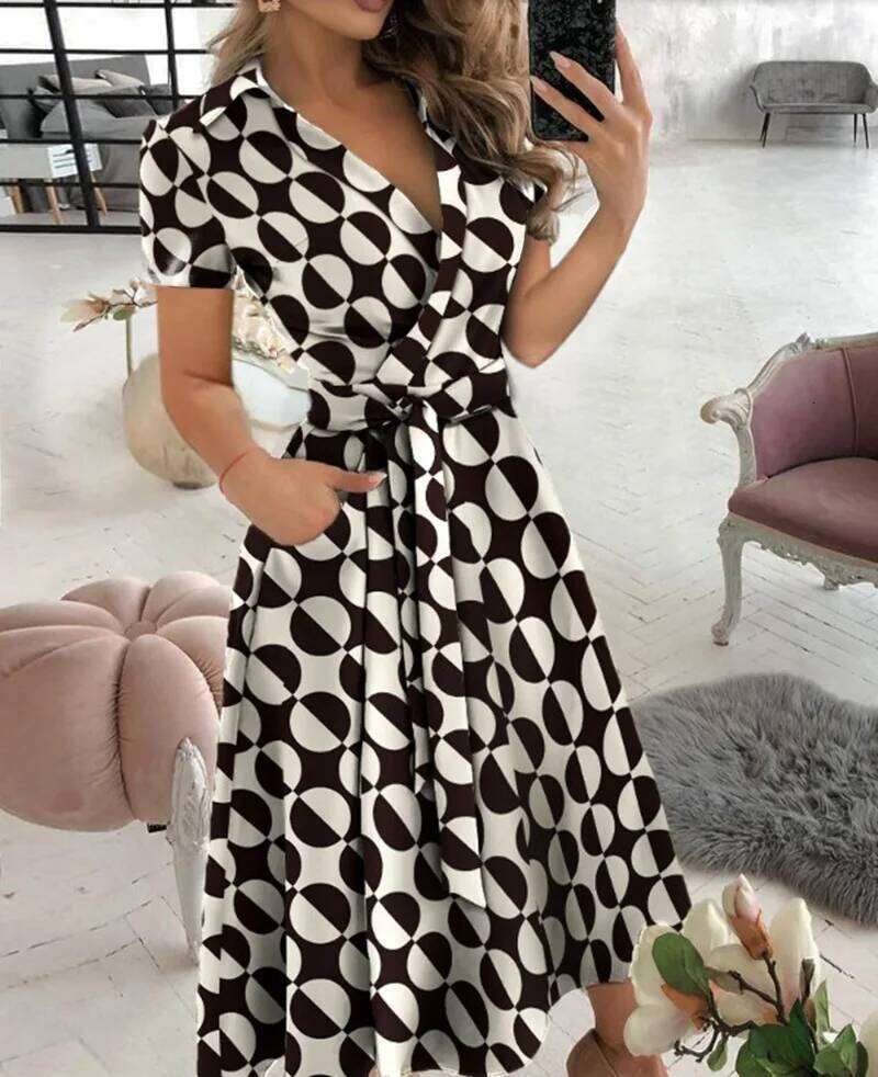 Rainbow Striped Print Summer 2023 Women Button Up Short Sleeve Casual Vintage Shirt Long Dress Ladies Elegant Maxi Dresses C260312