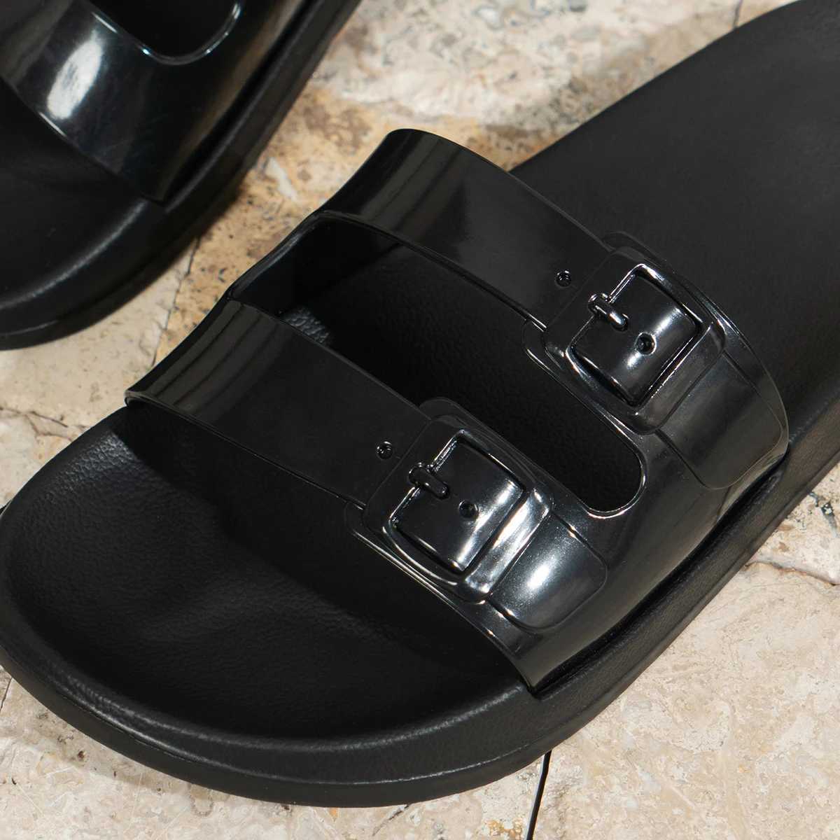 Women Summer Double Strap round Head Flat Sandals Slippers for Home Indoor Wear Comfortable Slip-On Slippers K260312